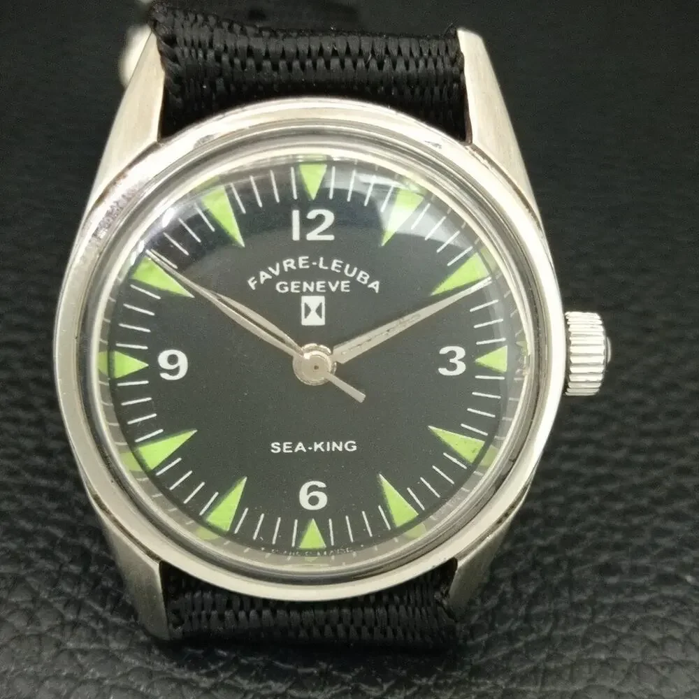 Vintage 1990 Favre Leuba Manual Mens Silver Watch W/Black NATO Strap